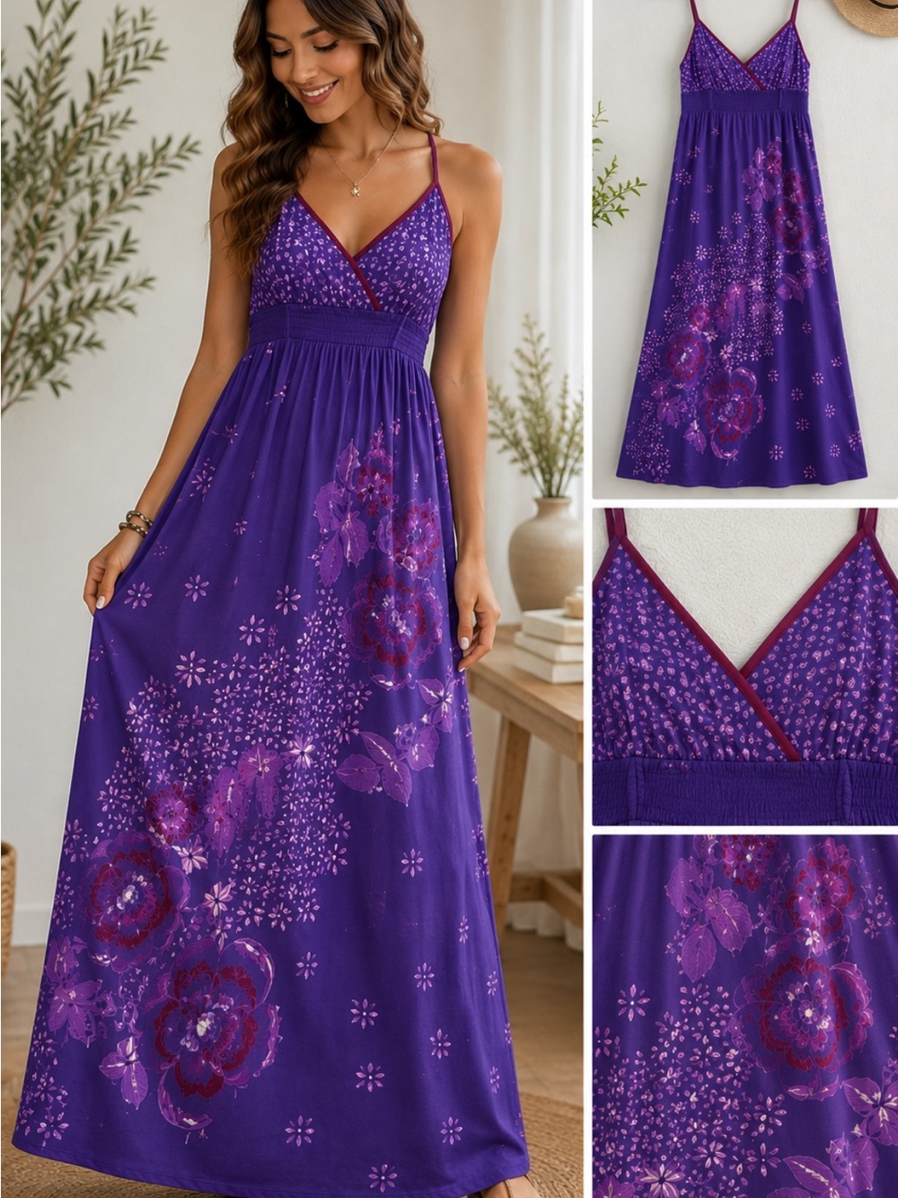 Aeropostale NWT Purple Floral Boho  Maxi Dress Size Medium Y2K Cottagecore